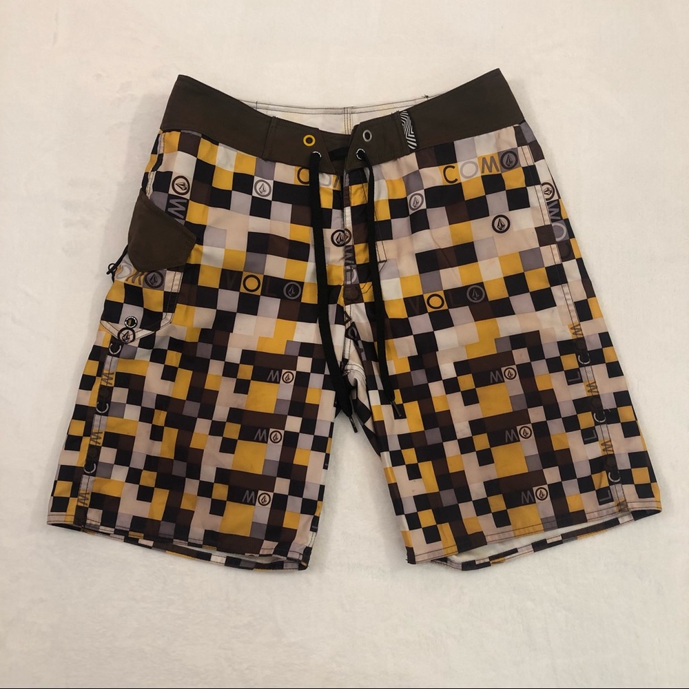 Volcom Stone Surf Skate Brown Yellow Tan Beach Swim Trunks Board Shorts Mens 31
